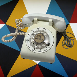 Vintage NO RINGER 1970's White Rotary Desk Telephone ITT Own-a-Phone Movie Prop